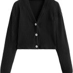SweatyRocks Women's Long Sleeve Plaid Button Front V Neck Soft Knit Cardigan Sweaters